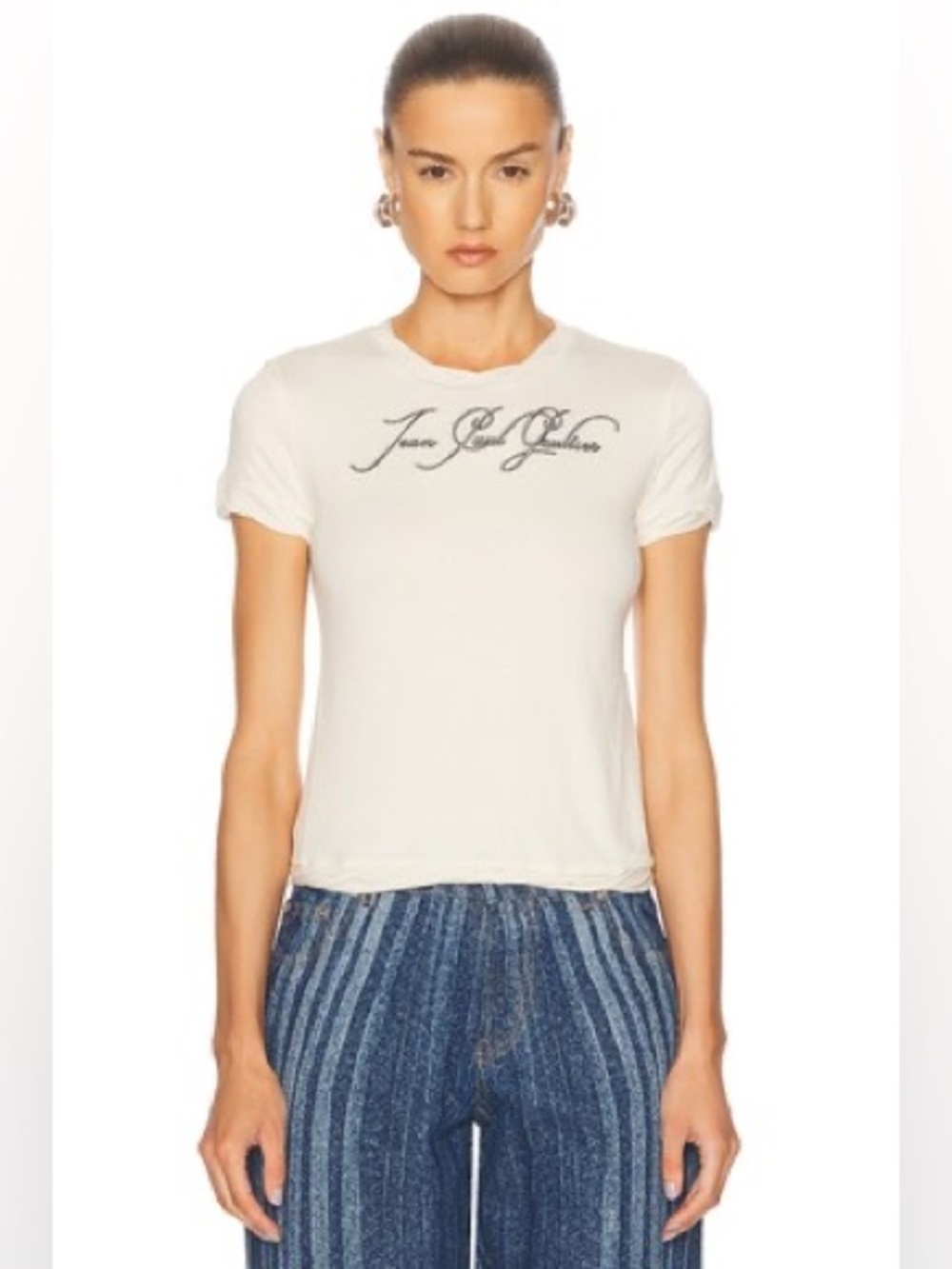Jean Paul Gaultier Tattoo Logo Baby Tee Wings Ivory XS NWT Designer - Picture 2 of 14